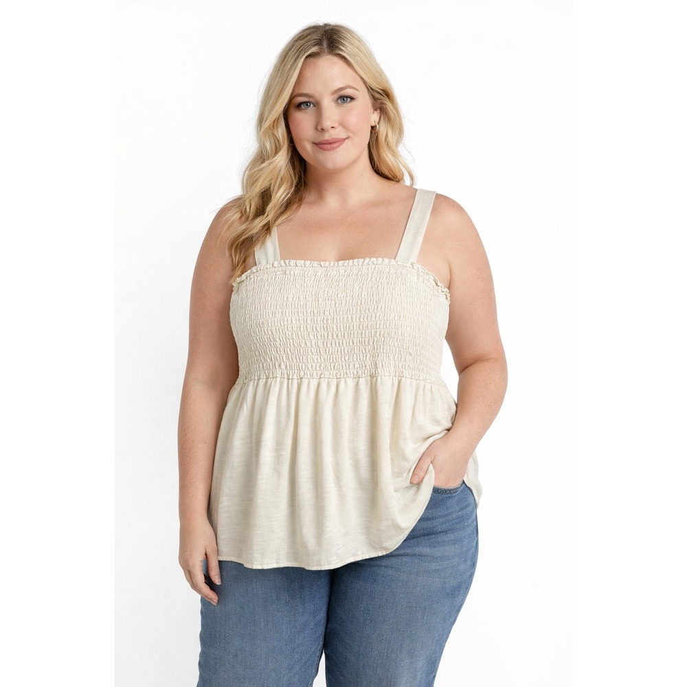 American Eagle Outfitters Cream Smocked Square Neck Camisole